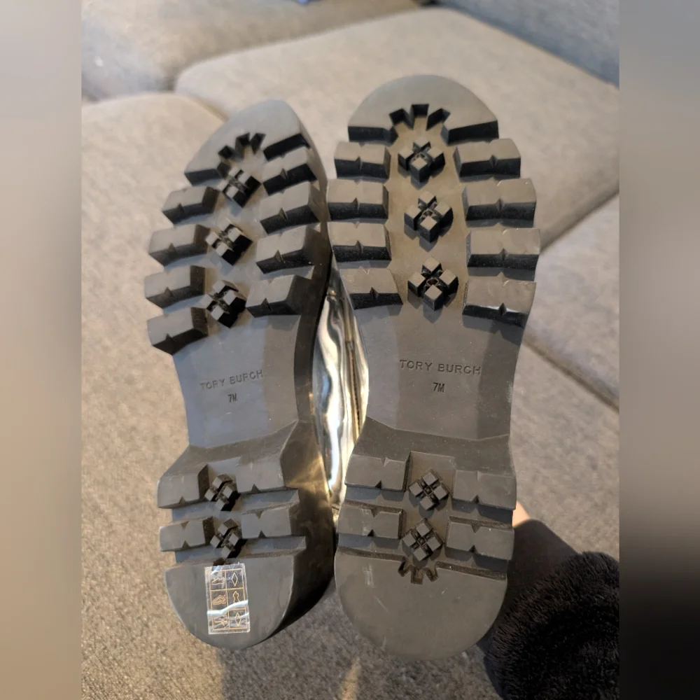 Tory Burch Silver Metallic Lug Sole Loafers